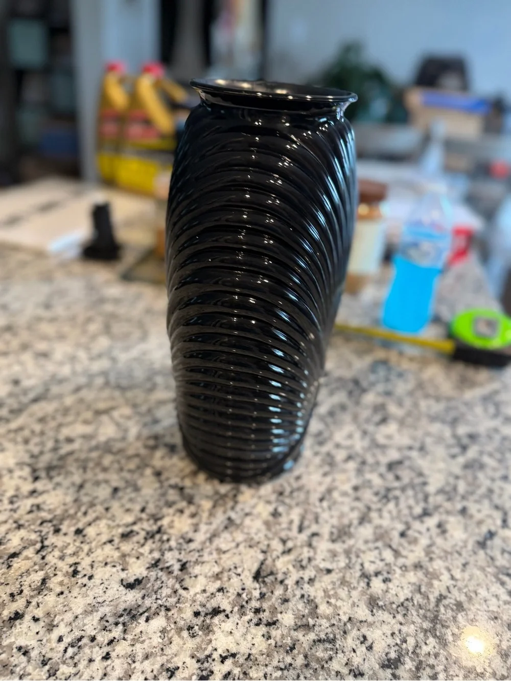 Black Decorative Ribbed Glass Vase - Elegant Home Accent